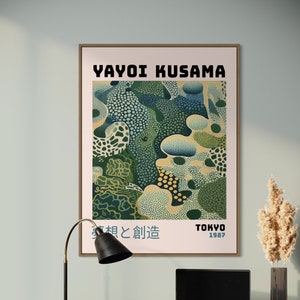 Impresión inspirada en Yayoi Kusama, arte abstracto, cartel de Yayoi Kusama, arte de pared japonés, arte de pared de la galería japonesa Yayoi Kusama, decoración de la pared de la sala de estar