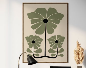 Salviagrönt botaniskt tryck: Neutral blomillustration, bohemisk väggkonst