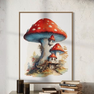 Mushroom Wall Art, Vintage Mushroom Print, Botanical Decor, Enchanted Forest, Fungi Wall Art,Nursery Wall Art,Bedroom Wall Decor,Cute Poster
