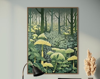 Konsttryck av svampskog: William Morris-inspirerad botanisk poster