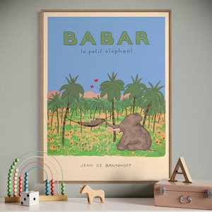 Babar the elephant wall art nursery decor kids gift retro wall art illustration print nursery decor quote wall art neutral gender baby gift