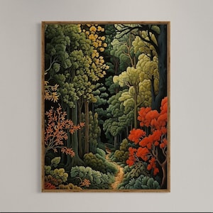 William Morris inspirierte Wald Kunstdruck, Fox Print Poster Botanische Wohnzimmer Kunst, Cottagecore Kunst, Küchenkunst, große Wandkunst Victorian