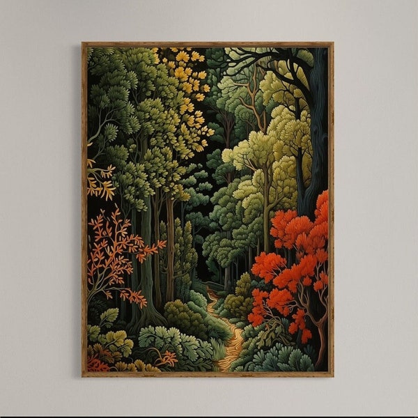 William Morris Inspired Forest Art Print,Fox Print Poster Botanical Living Room Art, Cottagecore Art,Kitchen Art,Large Wall Art Victorian