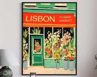 Lisbon Flower Market Print, Botanical Floral Poster