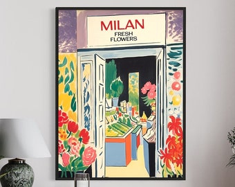 Blumenmarkt Druck, botanische Wandkunst, Blumendekor Poster, Blumenladen Dekor, blumige Vintage Dekor, Matisse Druck, Mailand Poster