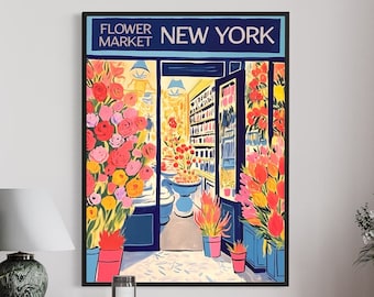 New York Flower Market Poster, botanische Dekoration