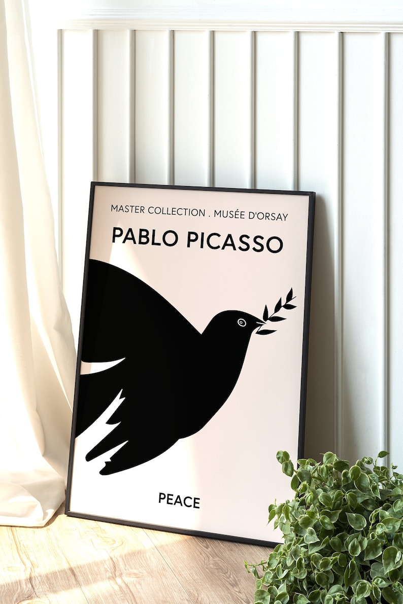 Picasso exposition affiche décoration murale moderne minimal impression Picasso Wall Art Picasso exposition dart contemporain musée dart noir et beige image 1