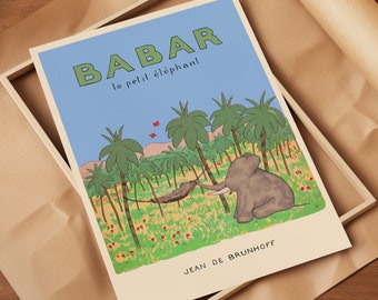 Babar elefanten väggkonst barnrumsinredning barnpresent retro väggkonst illustration tryck barnrumsinredning citat väggkonst könsneutral babypresent