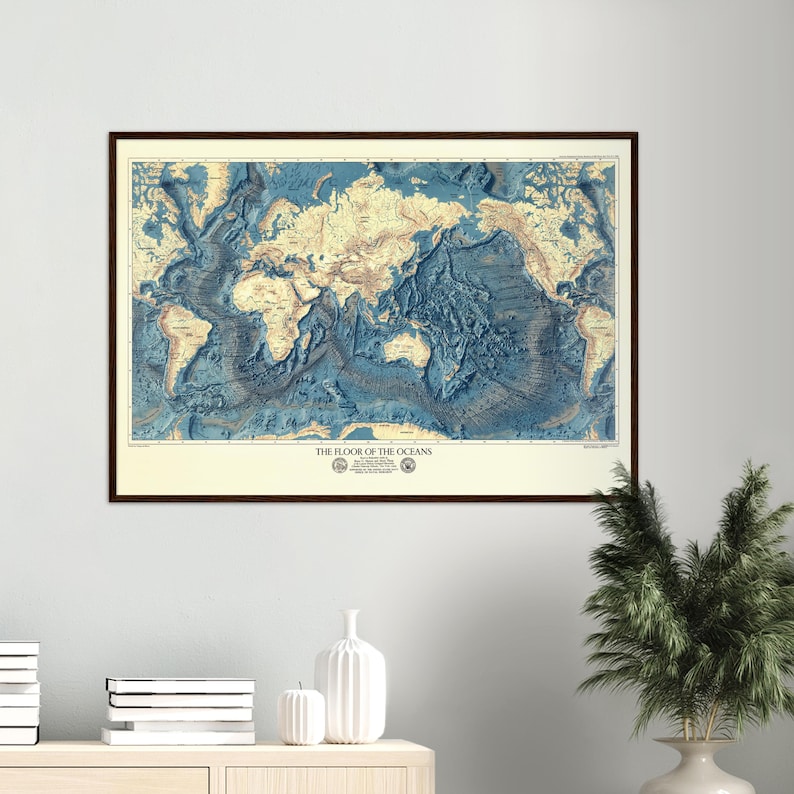 Ocean floor map art scientific print map vintage map ocean wall decor geology art gift for office image 8