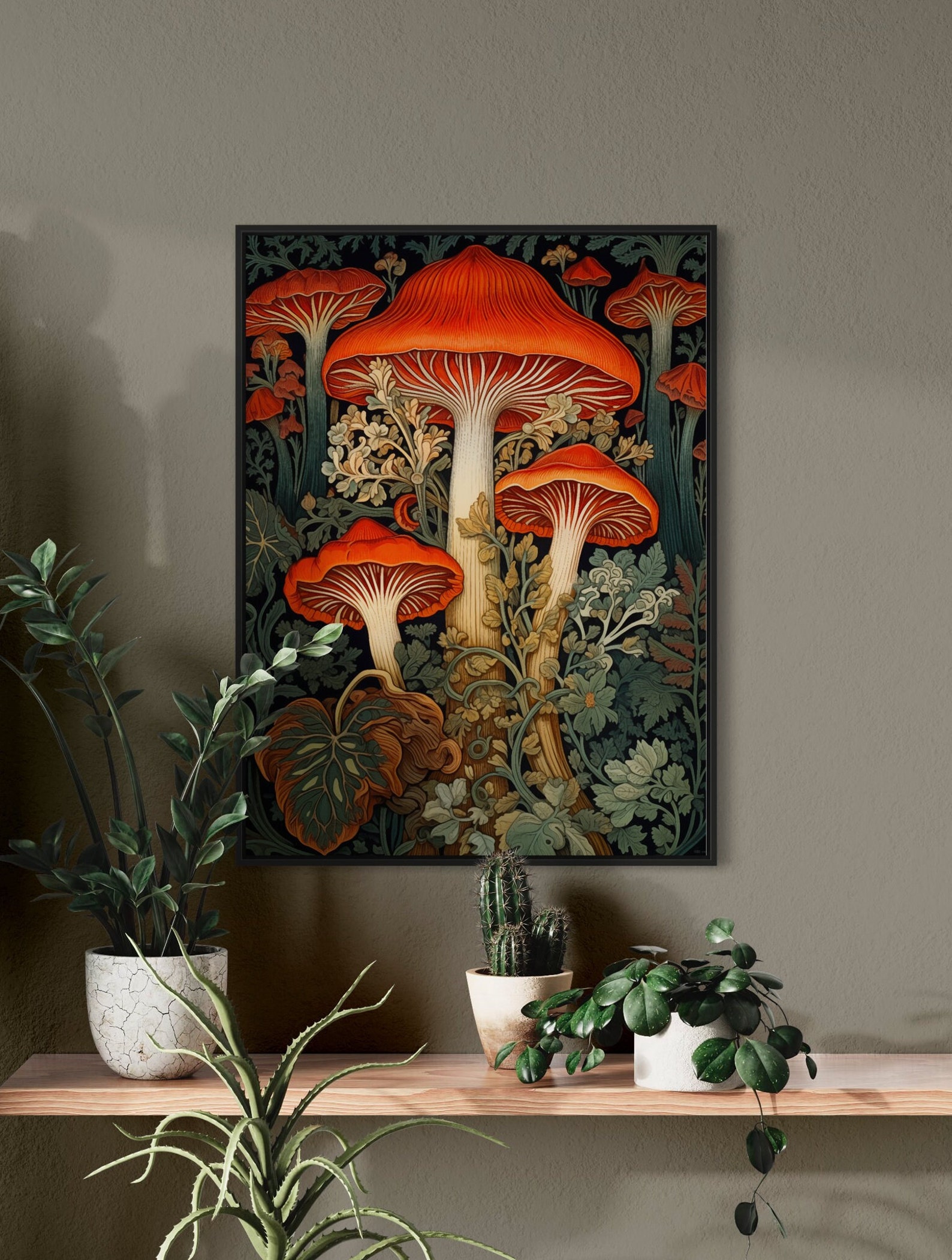 William Morris Inspired Mushroom Art Print, Mushroom Print, Botanical ...
