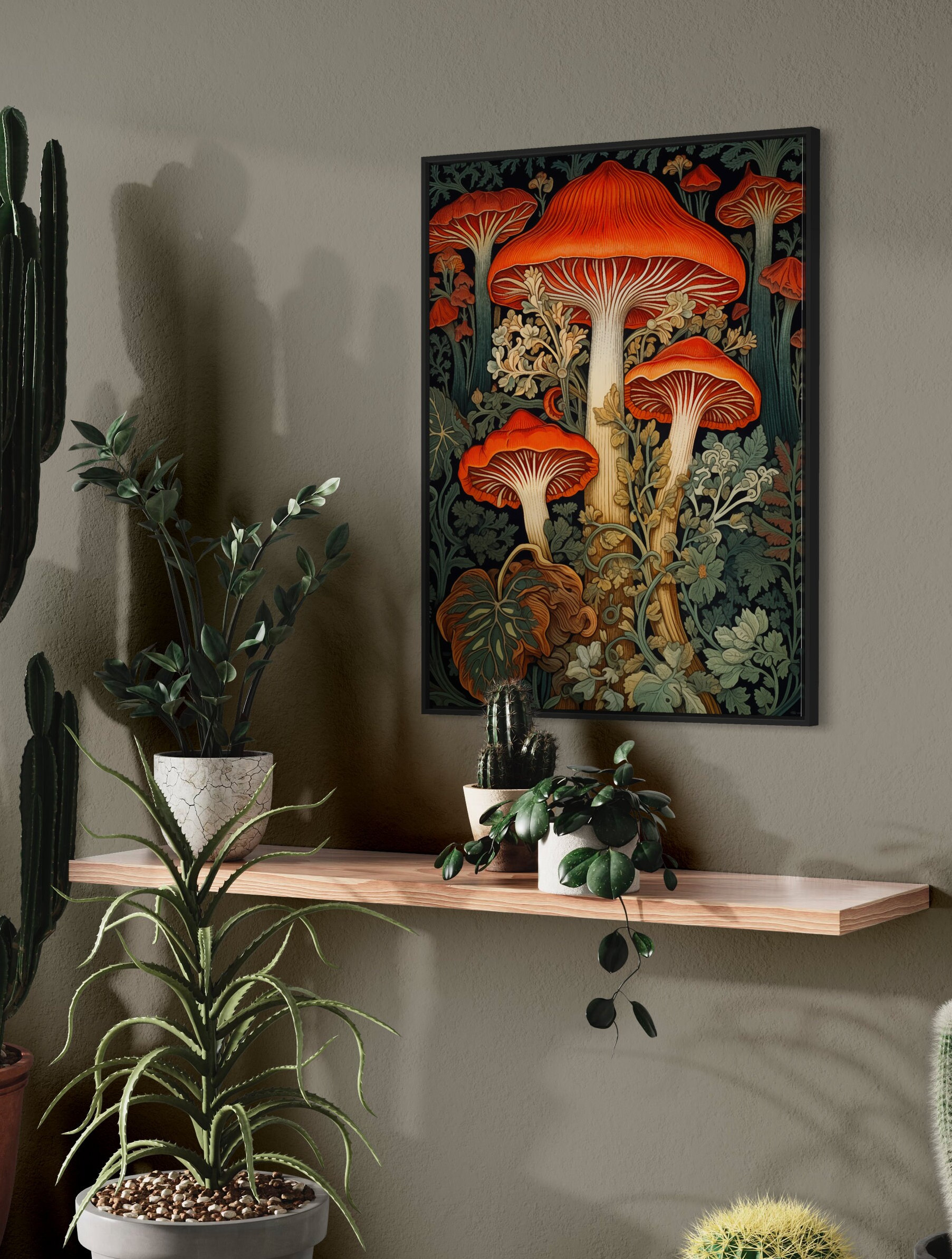 William Morris Inspired Mushroom Art Print, Mushroom Print, Botanical ...
