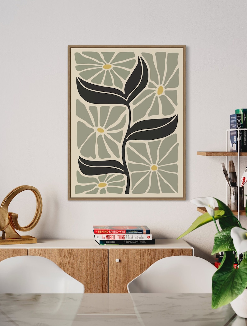 Botanical Print, Sage Green Flower Poster, Mid Century Modern Art - Etsy