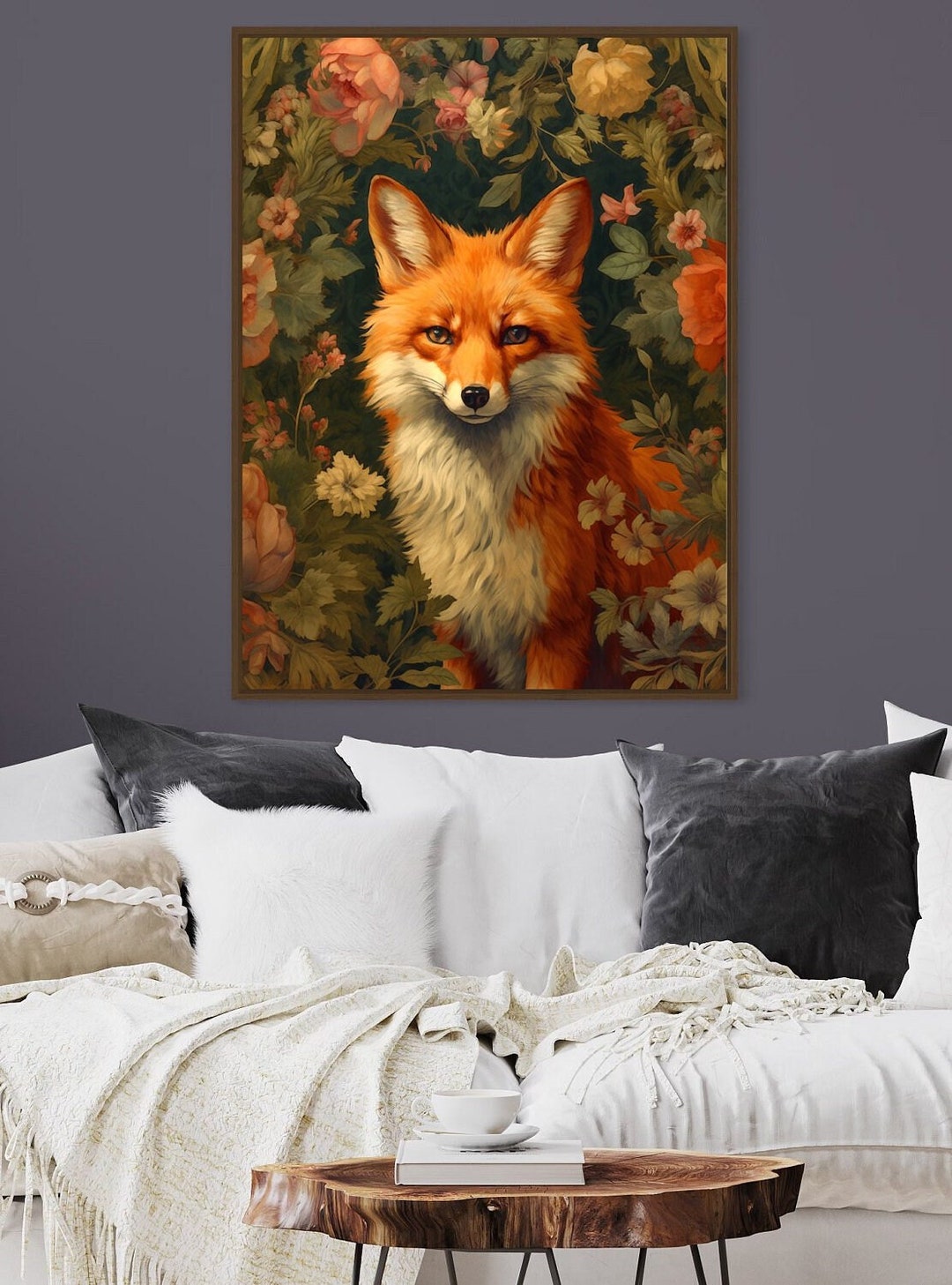 William Morris Inspired Fox Art Print,fox Print Poster Botanical Living ...