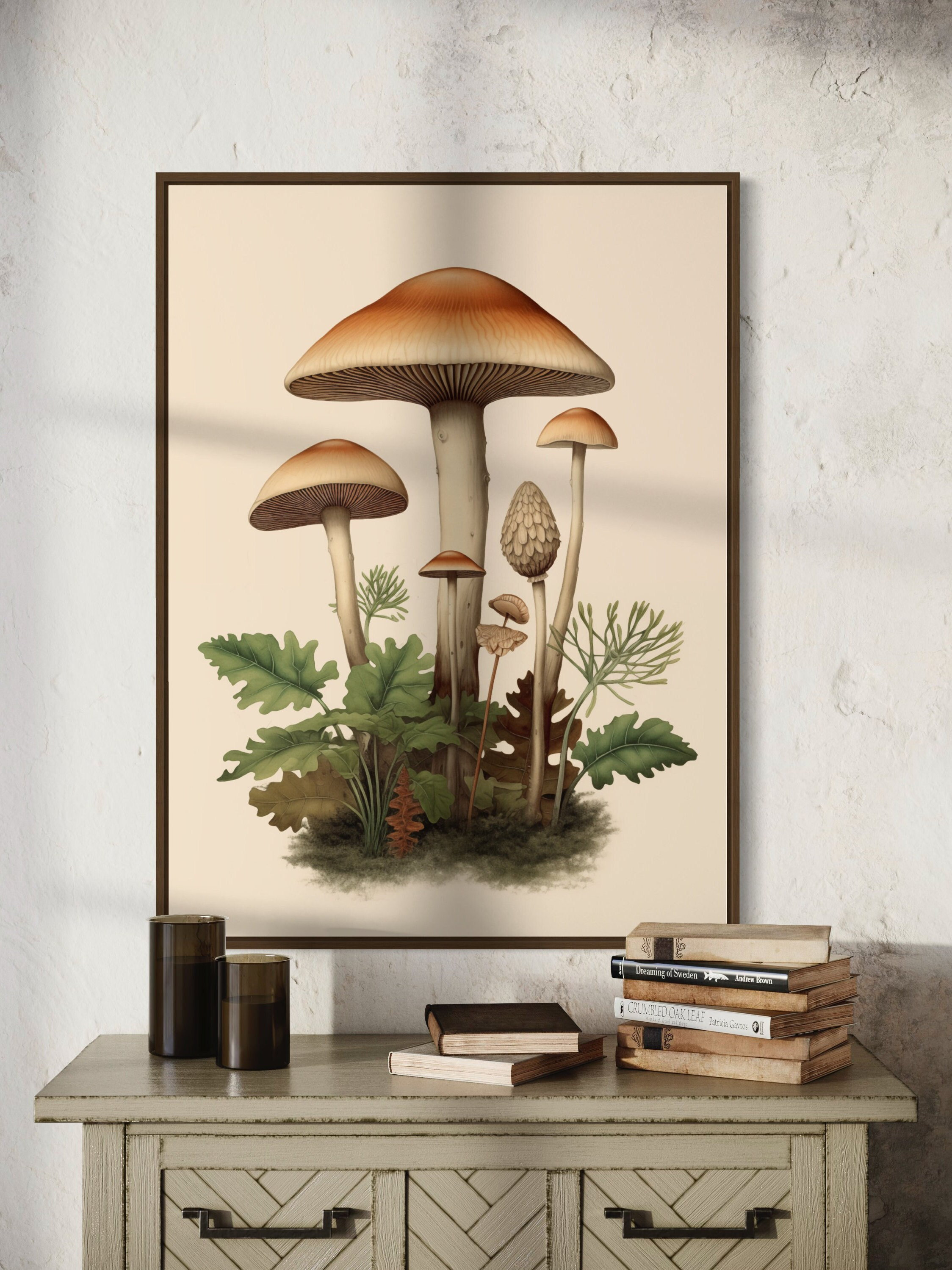 Vintage Mushroom Print | Botanical Fungi Painting, Cottagecore Wall ...