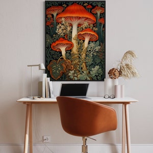 William Morris Inspired Mushroom Art Print, Mushroom Print, Botanical ...