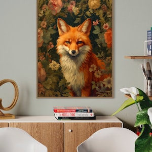 William Morris Inspired Fox Art Print,fox Print Poster Botanical Living ...