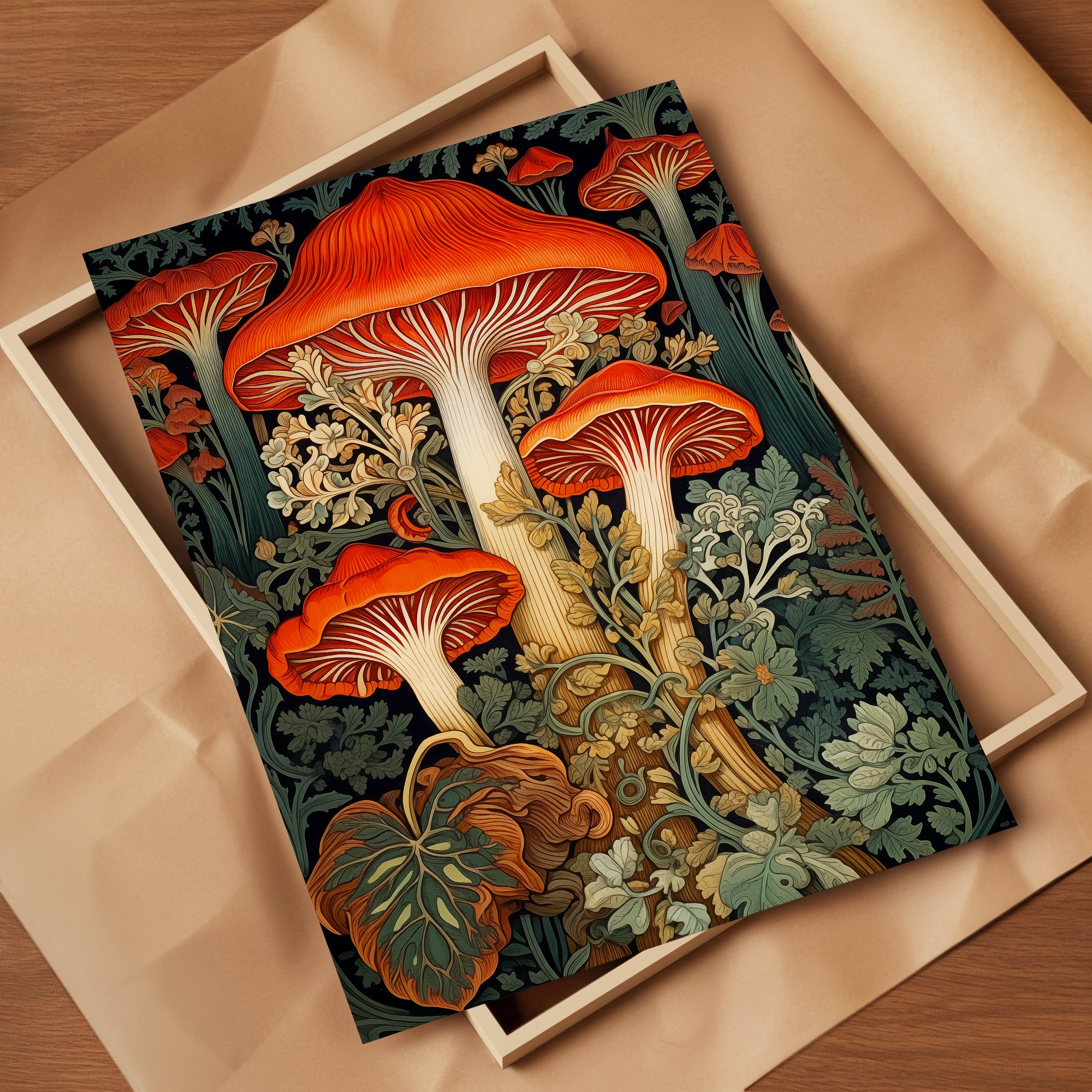 William Morris Inspired Mushroom Art Print, Mushroom Print, Botanical ...