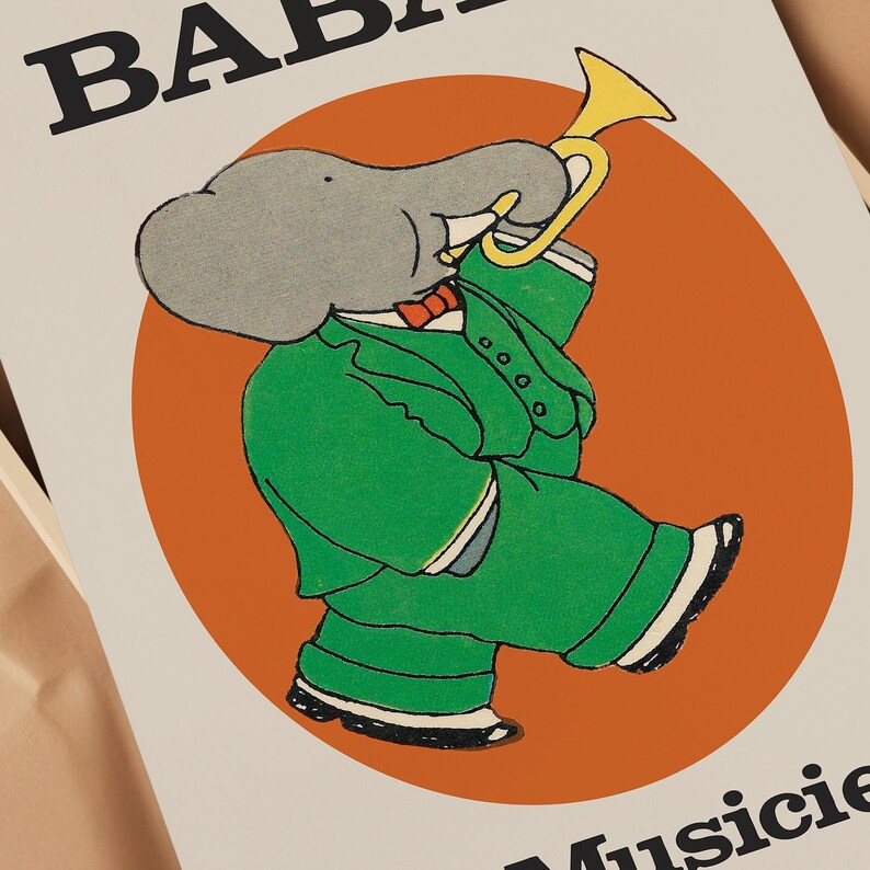 Babar the Elephant Wall Art Nursery Decor Kids Gift Retro Wall Art