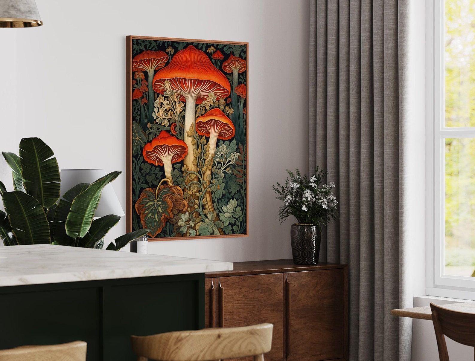 William Morris Inspired Mushroom Art Print, Mushroom Print, Botanical ...