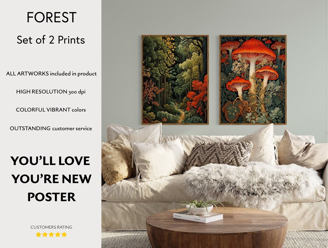 William Morris Mushroom Print Set, Botanical Forest Art - Etsy UK