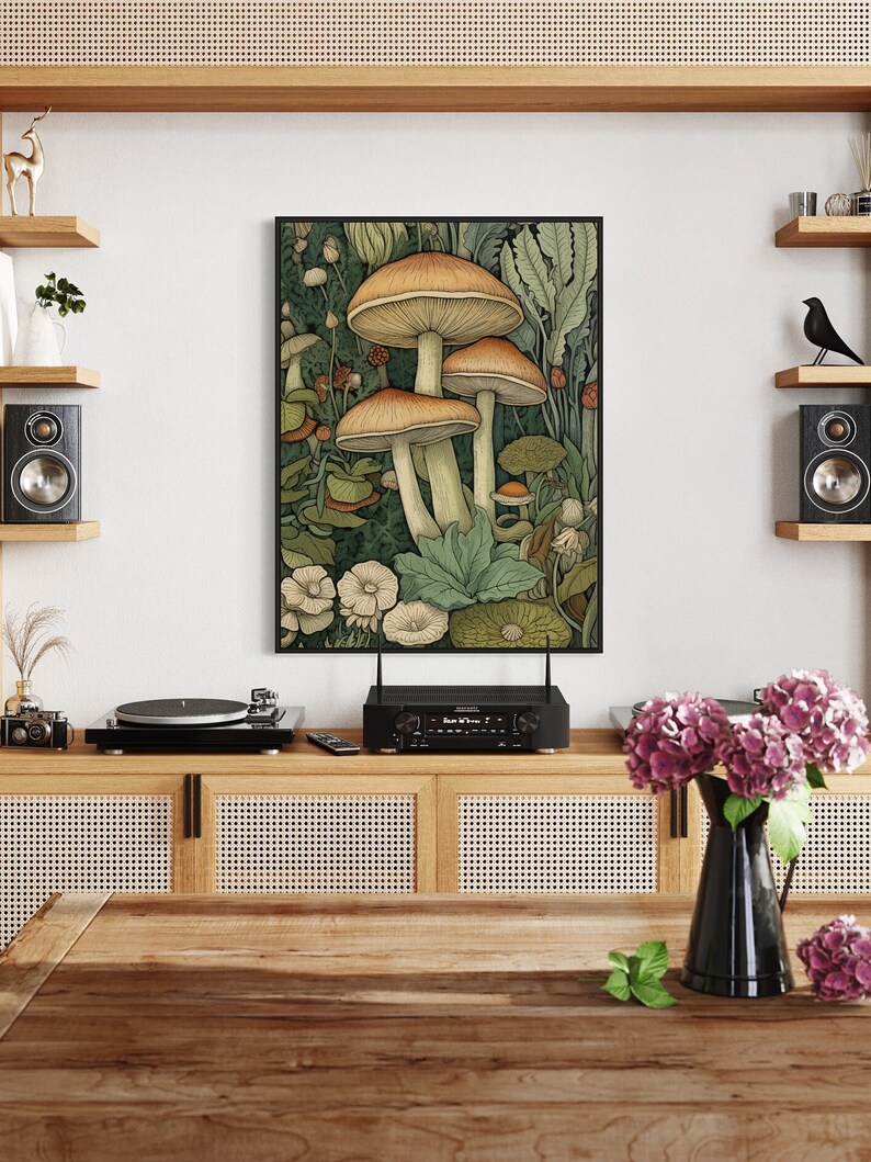 William Morris Inspired Mushroom Art Print, Botanical Wall Decor - Etsy ...