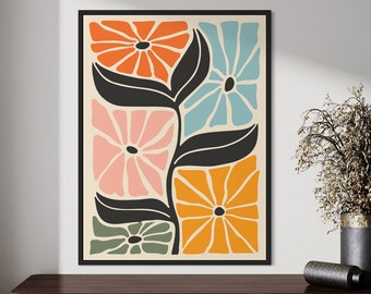 Abstract Botanical Flower Print, Mid Century Modern Wall Art