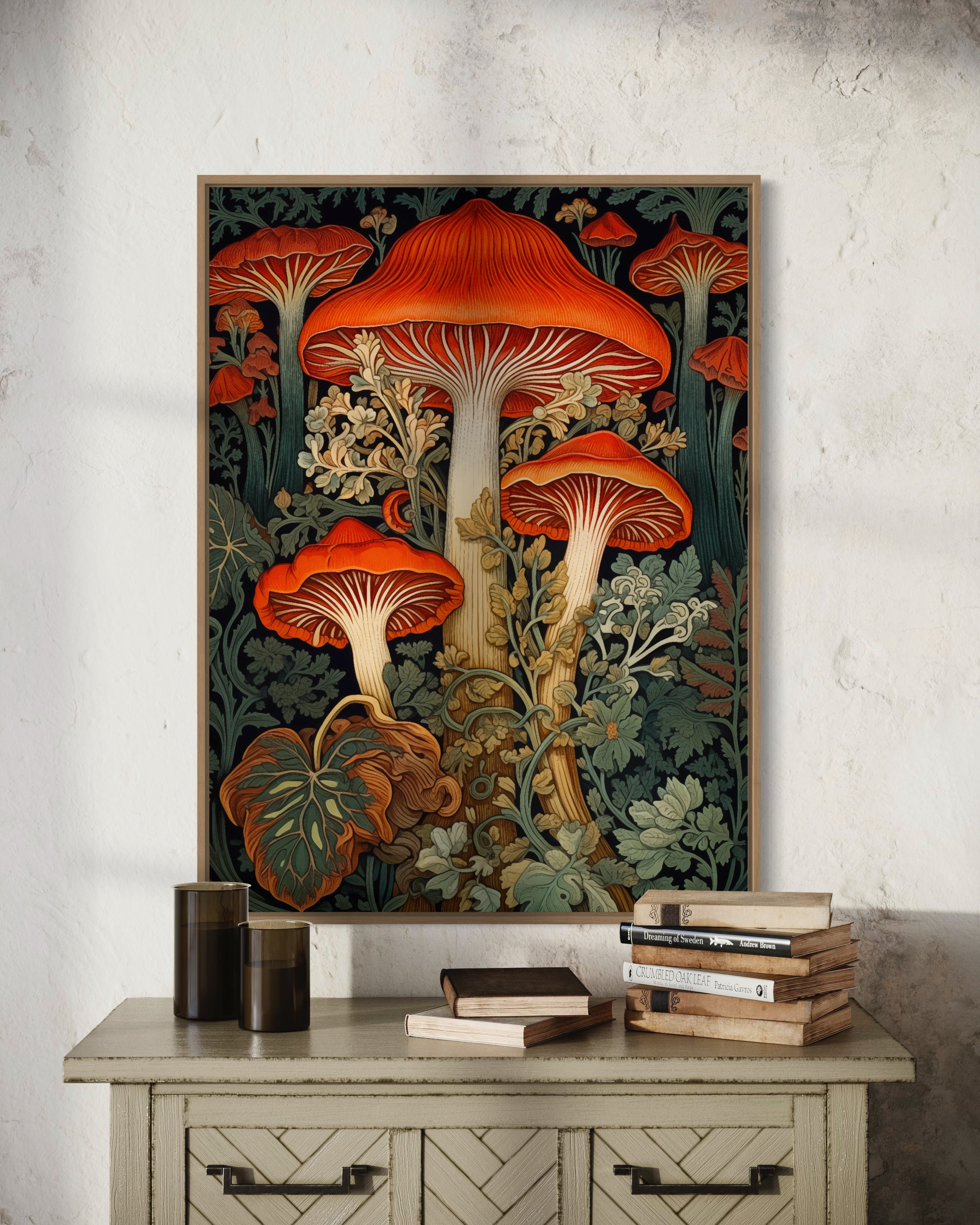 William Morris Inspired Mushroom Art Print, Mushroom Print, Botanical ...