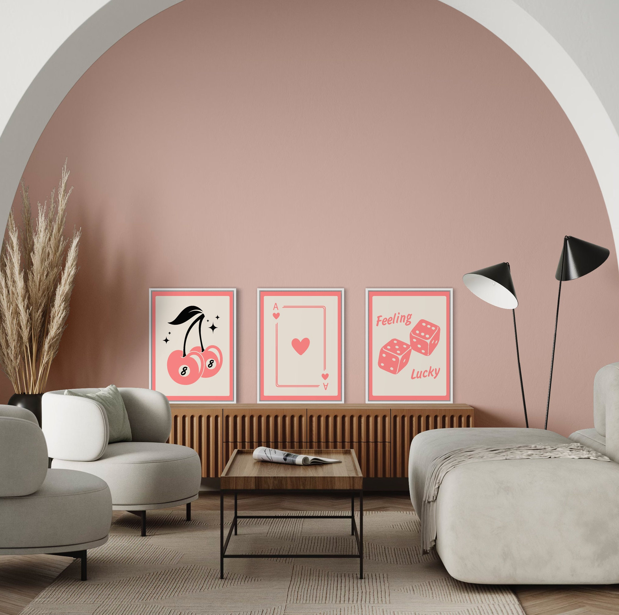 Retro Trendy Pink Wall Art Set of 3 (digital Download) - Etsy