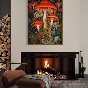 William Morris Inspired Mushroom Art Print, Mushroom Print, Botanical ...