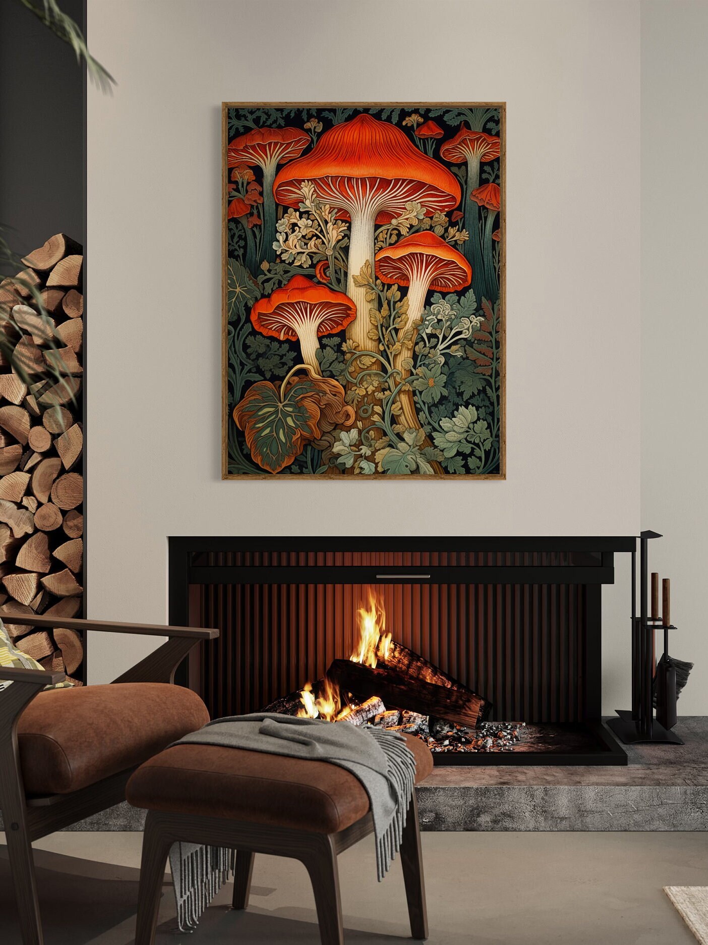 William Morris Inspired Mushroom Art Print, Mushroom Print, Botanical ...