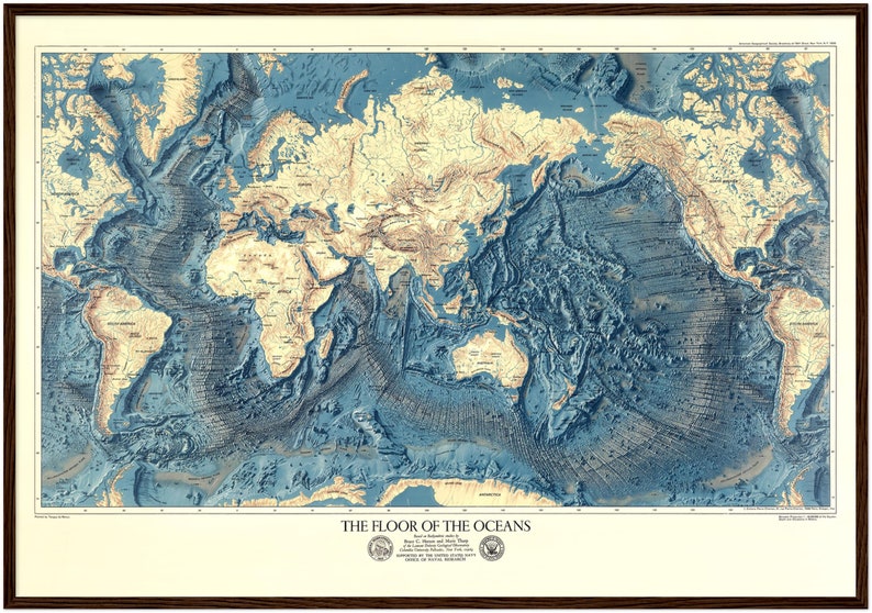 Ocean floor map art scientific print map vintage map ocean wall decor geology art gift for office image 2