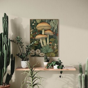 William Morris Inspired Mushroom Art Print, Botanical Wall Decor - Etsy