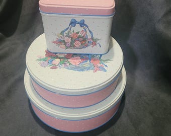 Potpourri Press 1990 Cottage Core set van 3 blikken opbergdozen