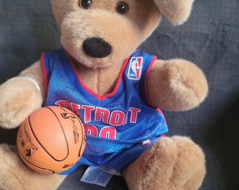 Chien Build-a-Bear Detroit Pistons avec ballon de basket Spalding rare