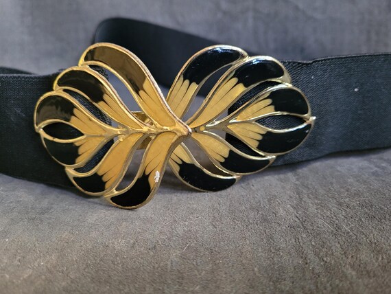 Vintage 1980s Elastic and Metal Leaf Design Belt - Etsy display picture 1