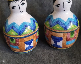 Handbemalte Ton Keramik Mexikanische Paar Salz und Pfeffer Streuer