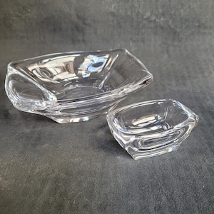 Daum France Crystal Bowl Set of 2 rectangular signed