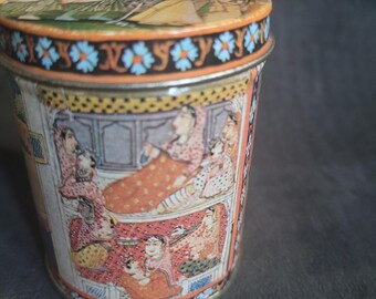 Vintage Ben Rickert Natural Potpourri Round Tin Canister 3” Tall Made In U.S.A.