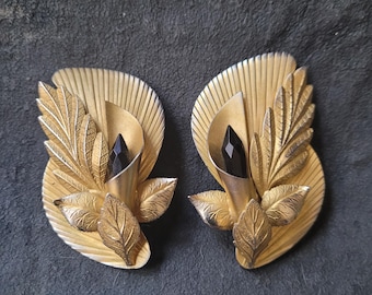 Vintage Art Deco Clip on Earrings with Black crystal