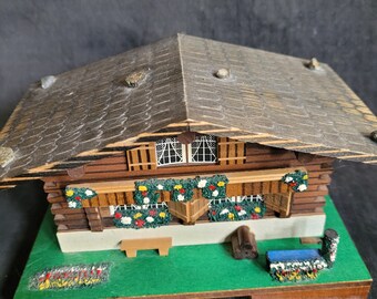 Swiss Chalet Music Jewelry Box Wood miniature house hand made music box