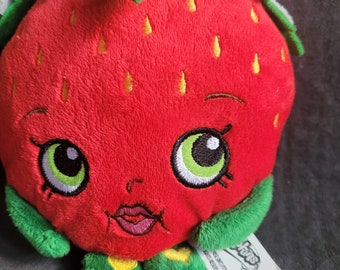 Shopkins Strawberry Kiss Stuffed Animal Plush Toy Pillow Red Green  Big Eyes