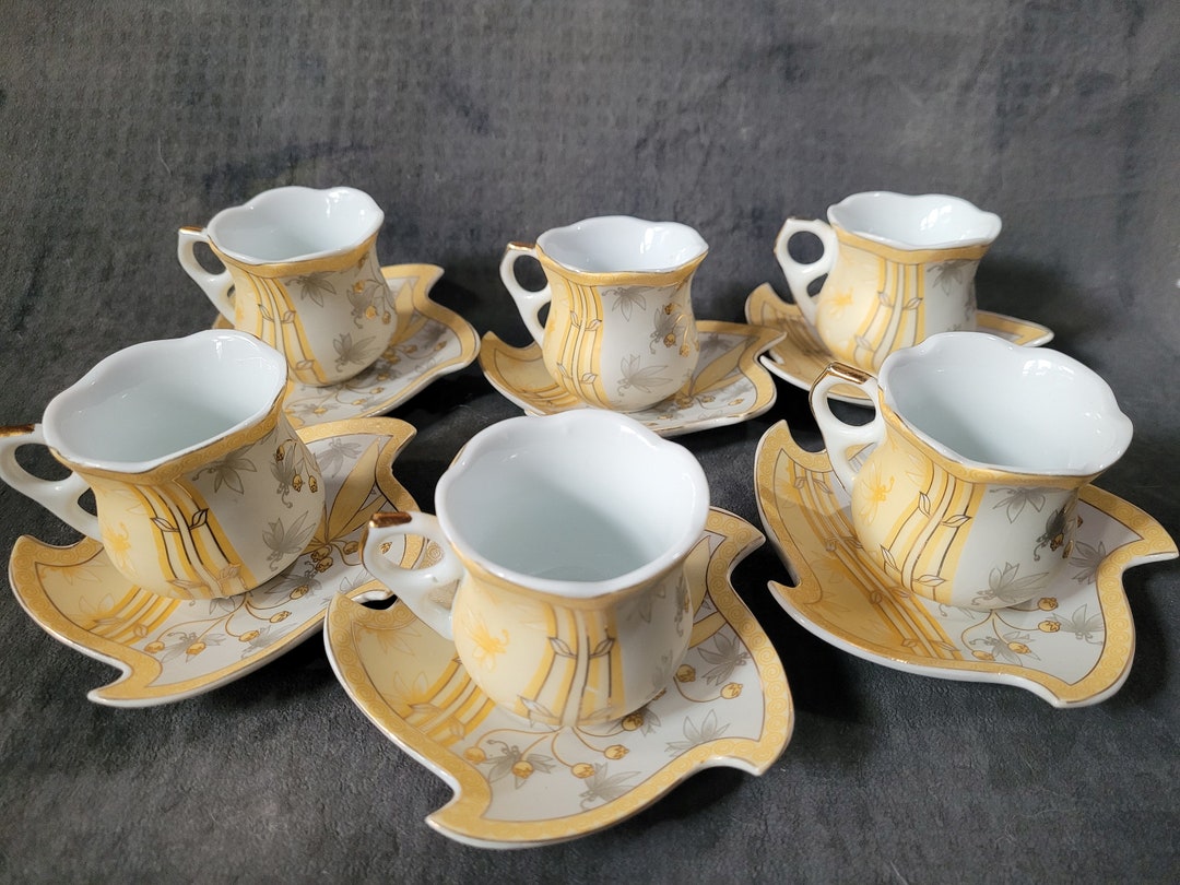 Gold Bamboo Set of 6 Espresso Cups and Saucers Made by Ali Hazimeh