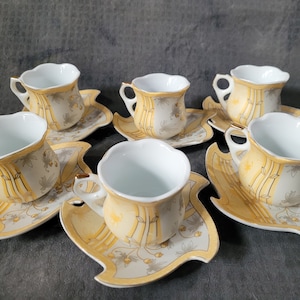 Gold Bamboo set of 6 espresso cups and saucers made by Ali Hazimeh