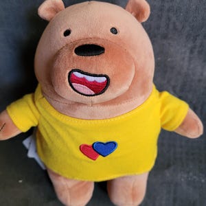 We Bare Bears Plush 7” Yellow T shirt Grizzly Bear Cartoon Network Minso Hearts