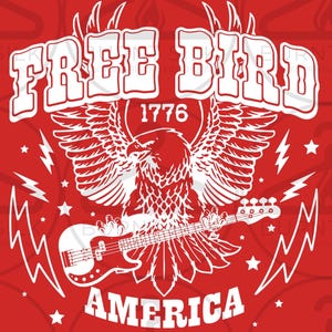 Free Bird Tshirt Design File, Cut File, SVG, PNG, AI- Band Tshirt, Graphic Tshirt, Tumbler, uvdtf, dtf, rock and roll, cute, trendy image 2