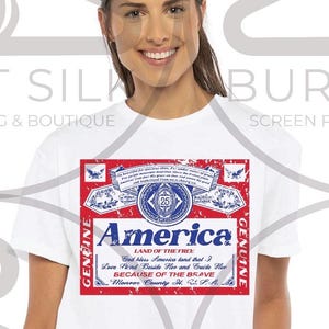 America Land of the Free PNG | Vintage Beer Label Style Patriotic Design | Americana Shirt Graphic | 4th of July DTF file