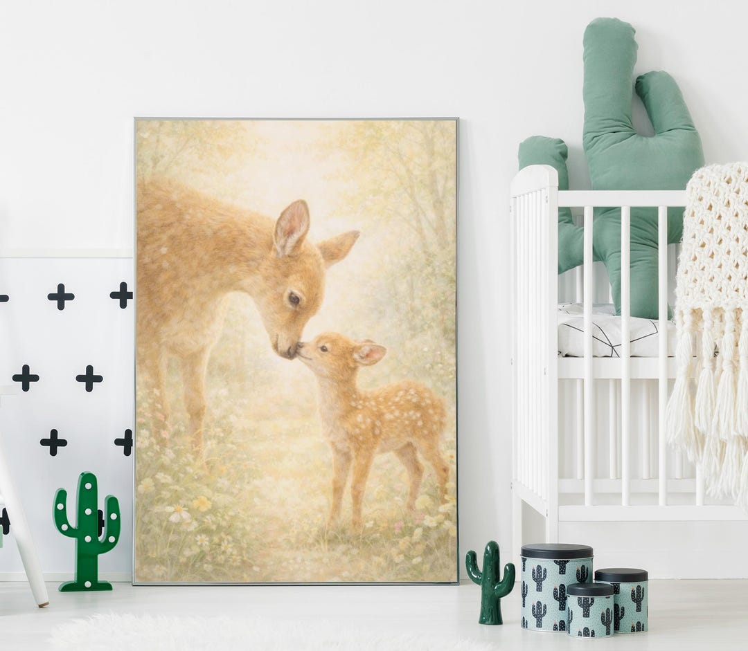 Doe and Fawn Nursery Wall Art Print, Woodland Deer Baby Room Decor ...