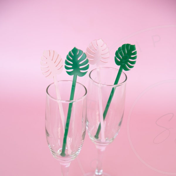 SET OF 4- Monstera Leaf Drink Stirrers-Tropical Summer stirrer- Drink Stirrers- Drink Tags