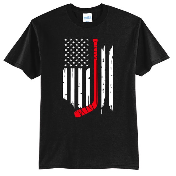 Distressed American Canada Flag Hockey T-Shirt Hockey Lovers Distressed American Canada Flag Hockey T-Shirt Hockey Lovers
