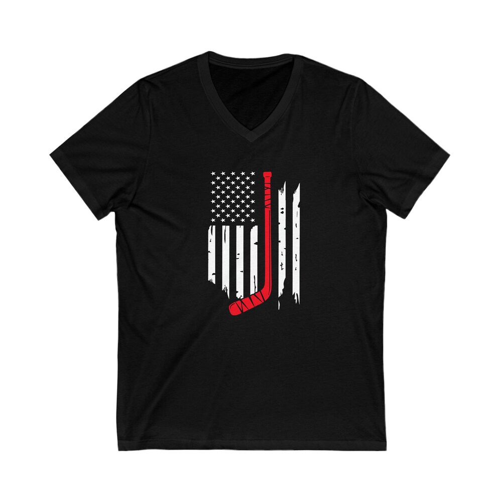 Usa Flag Hockey Stick- Woman'S Short Sleeve V-Neck Tee Teebeepro Design Foryou